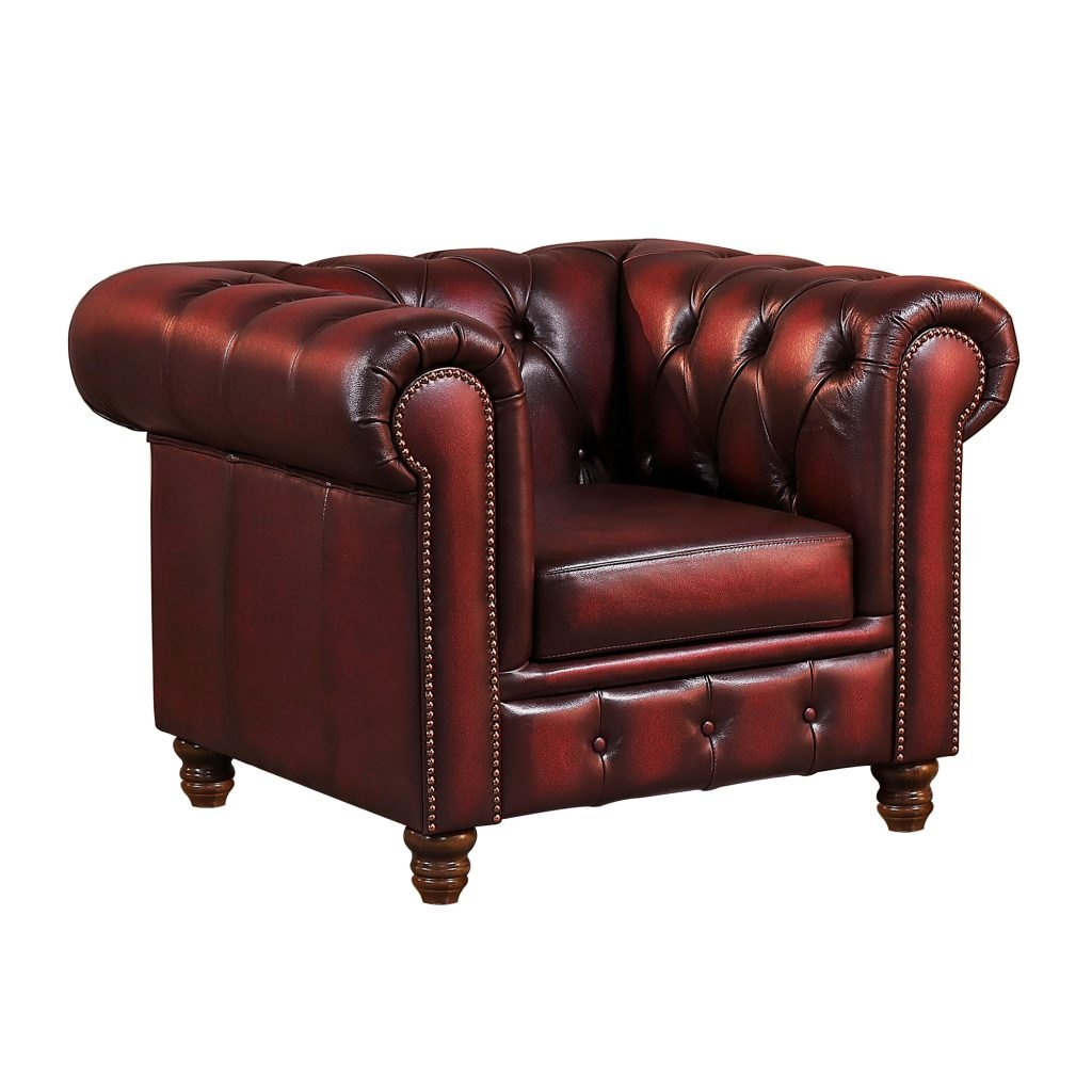 Max Chesterfield Leather Single Seater Armchair - Leather Antique Red