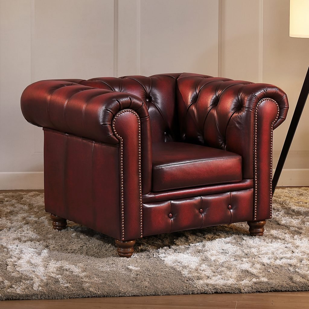 Max Chesterfield Leather Single Seater Armchair - Leather Antique Red