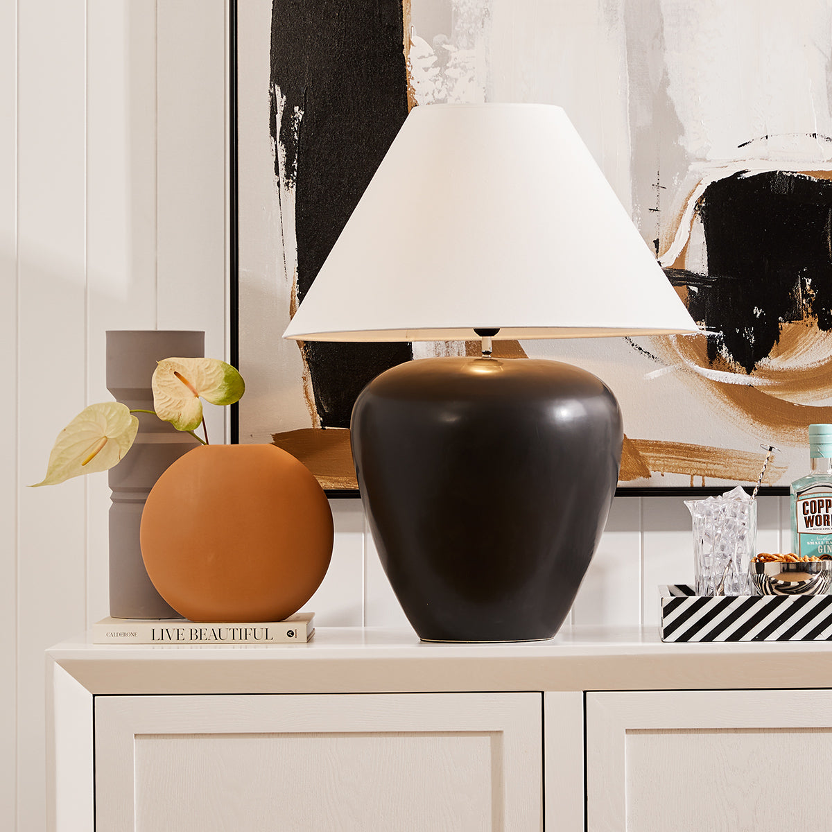 Picasso Table Lamp - Black w White Shade