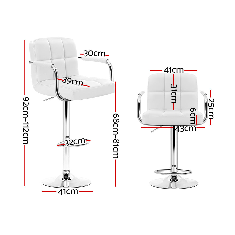 Artiss 2x Bar Stools Gas lift Swivel Chairs Kitchen Armrest Leather Chrome White