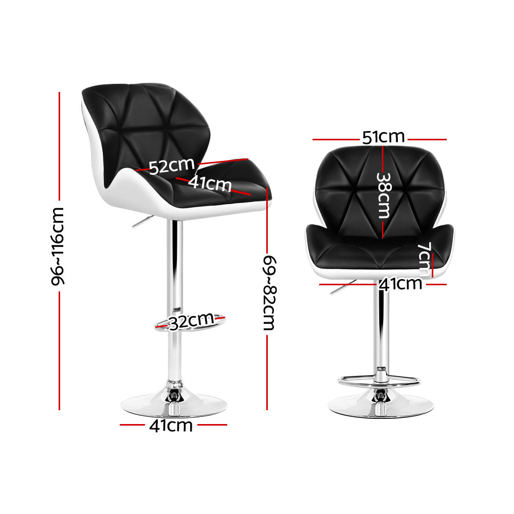 Set of 2 Kitchen Bar Stools - White, Black and Chrome