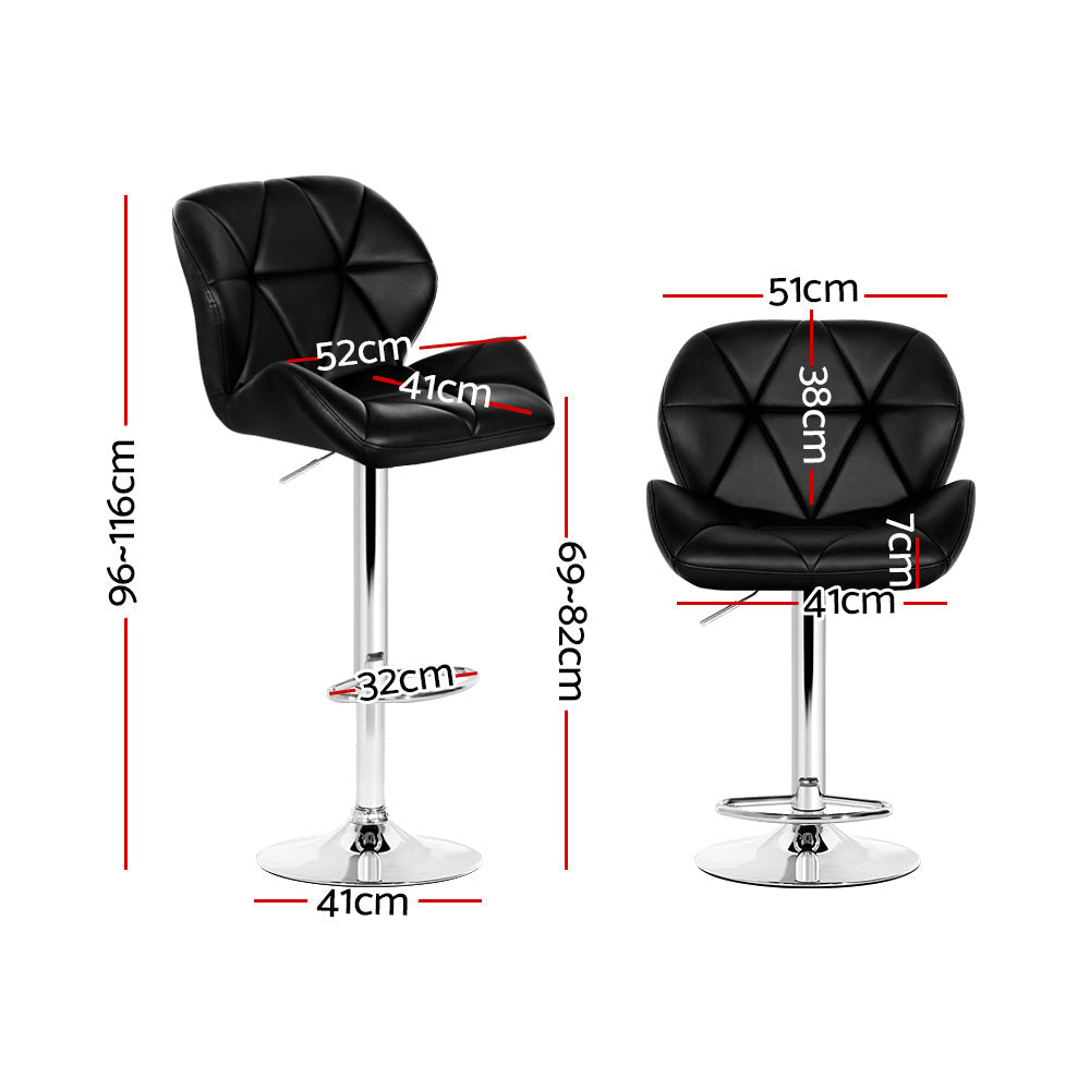 Artiss 2x Bar Stools Gas Lift Kitchen Swivel Chairs Leather Chrome Black