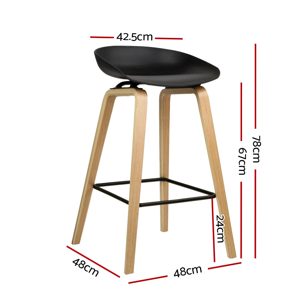 Artiss Set of 2 Wooden Backless Bar Stools - Black