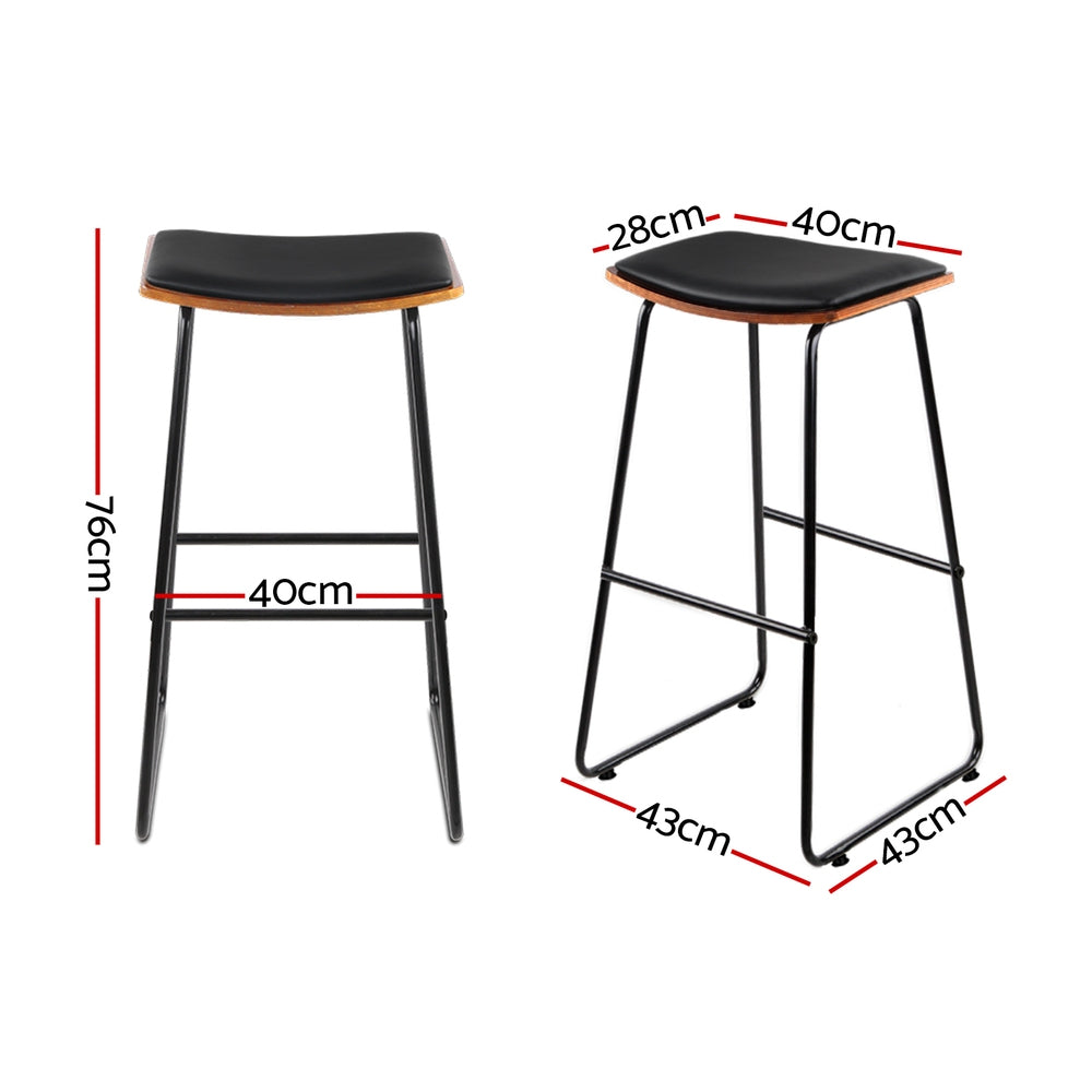 Artiss Set of 2 PU Leather Backless Bar Stools - Black