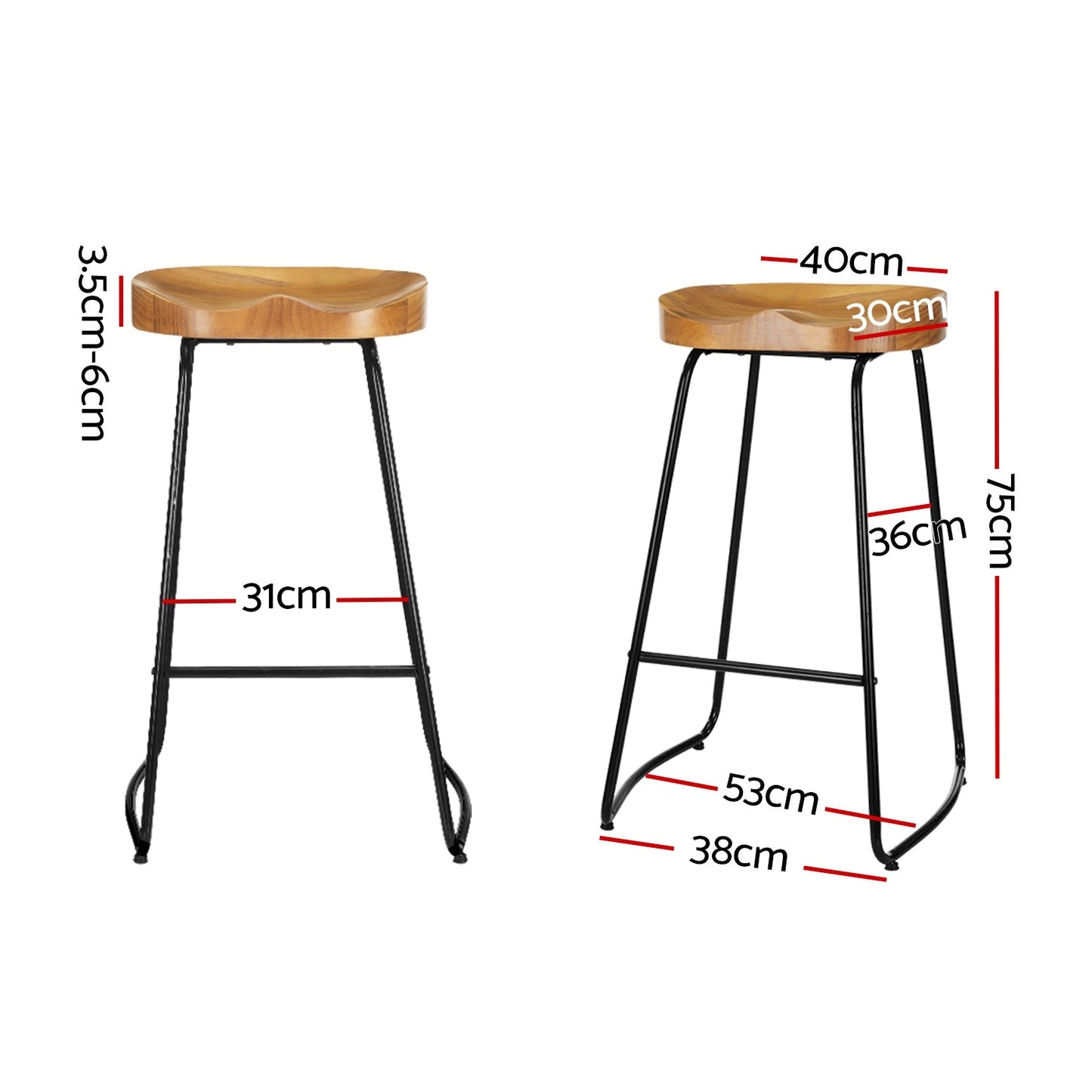 Artiss Set of 2 Wooden Backless Bar Stools - Natural