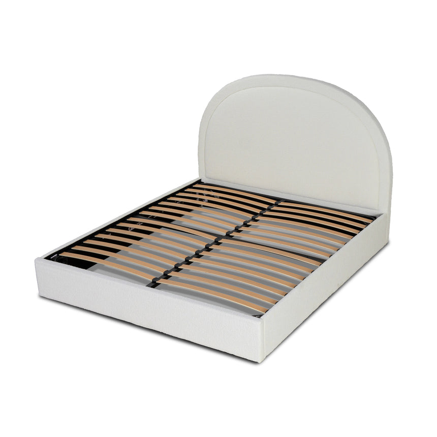 King Sized Bed Frame - Ivory White Boucle with Storage