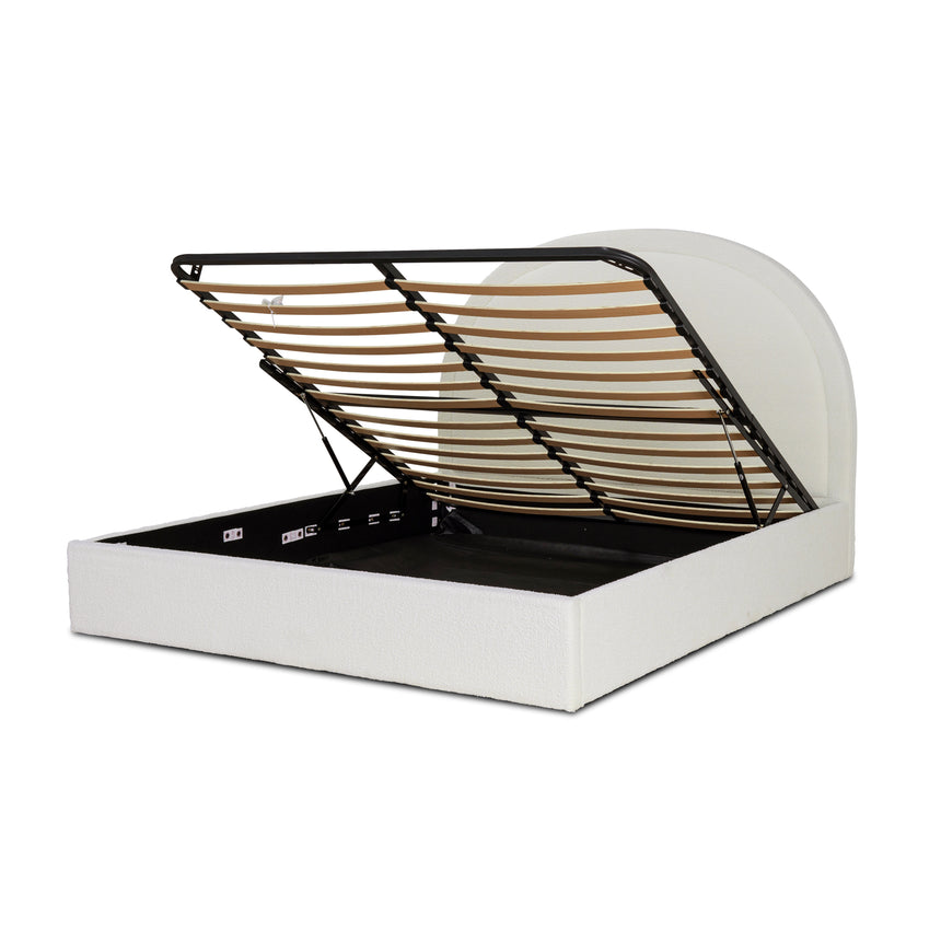 King Sized Bed Frame - Ivory White Boucle with Storage