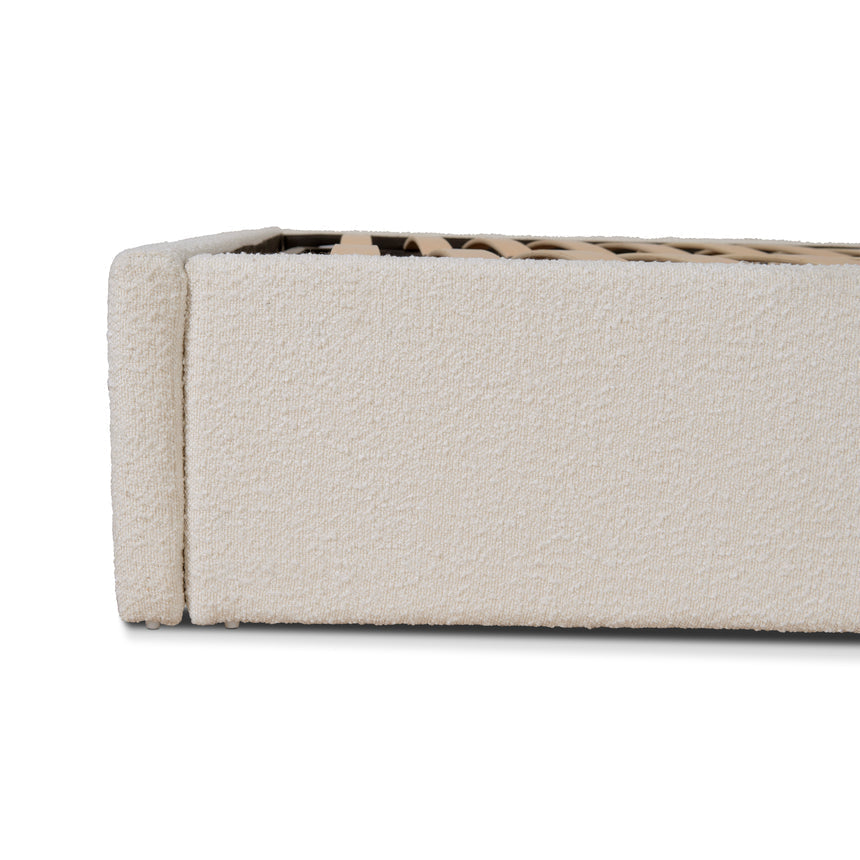 King Sized Bed Frame - Ivory White Boucle with Storage