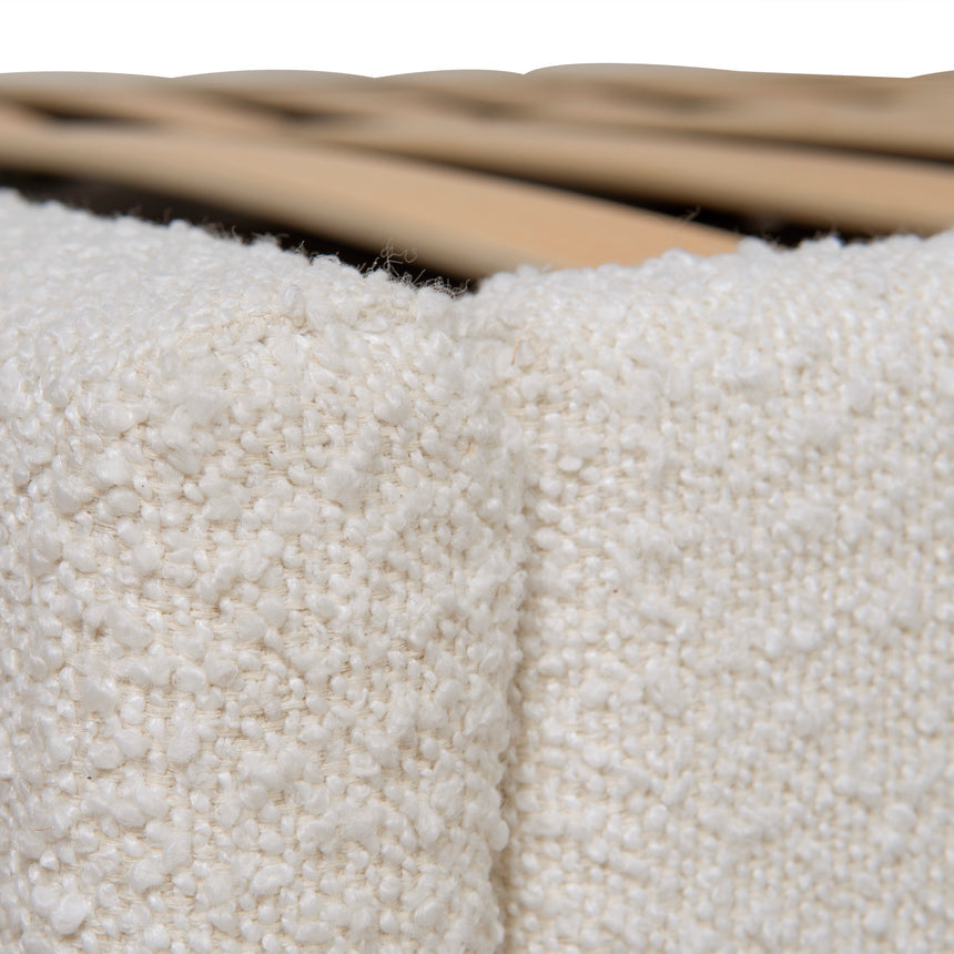 Queen Sized Bed Frame - Ivory White Boucle with Storage