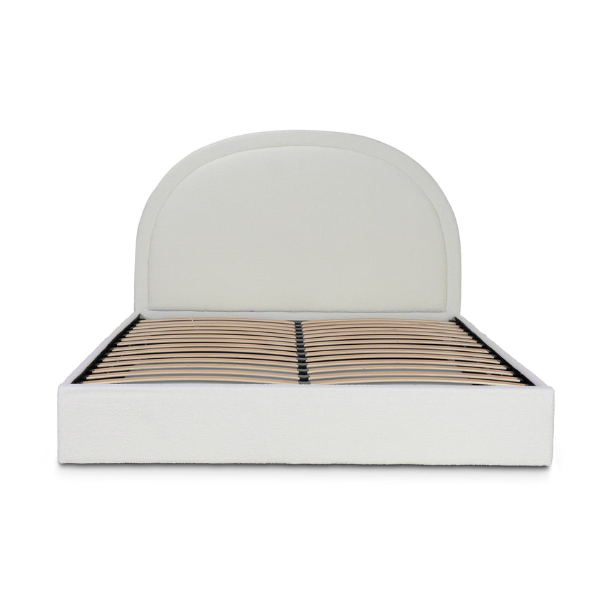 Queen Sized Bed Frame - Ivory White Boucle with Storage
