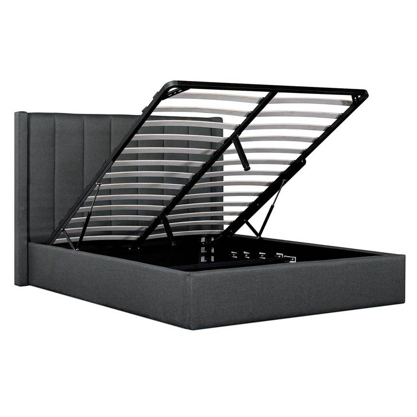 Fabric King Bed in Charcoal Grey with Storage
