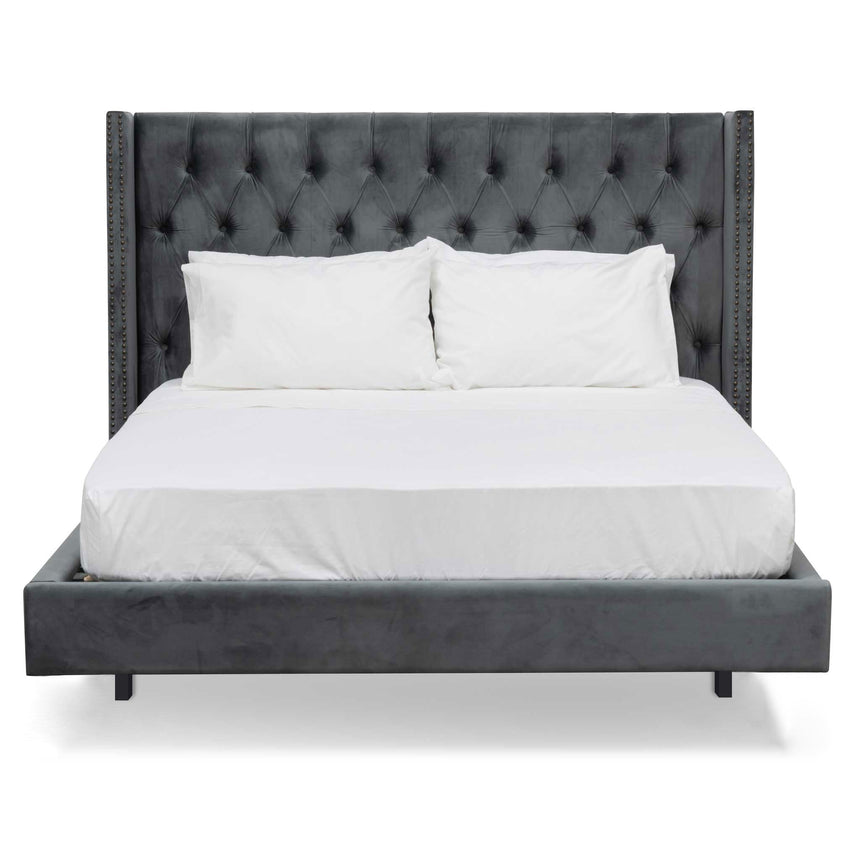 King Bed Frame - Charcoal Velvet