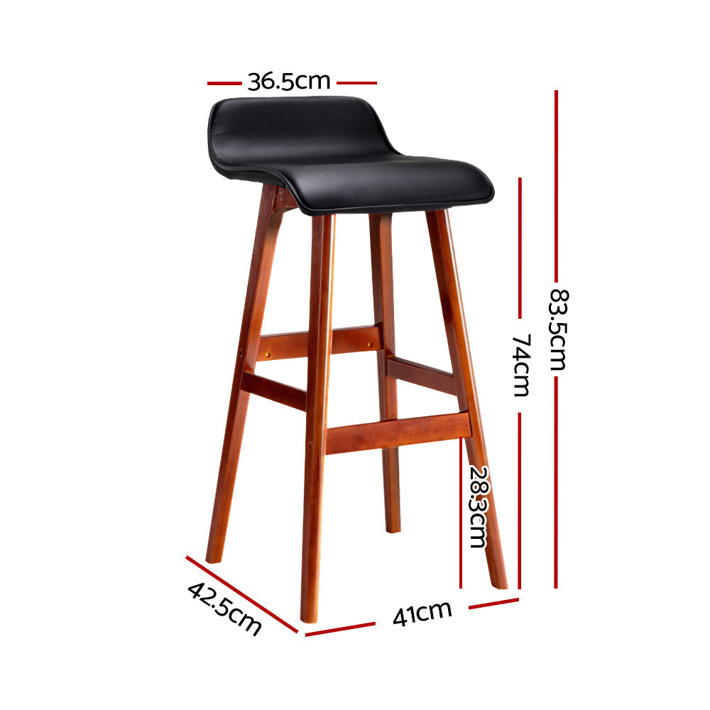 Artiss Set of 2 PU Leather and Wood Bar Stool - Black