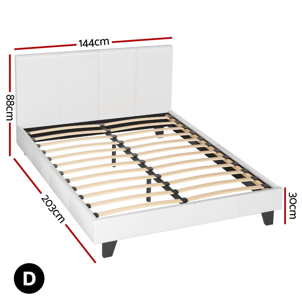 Neo Bed Frame PU Leather - White Double