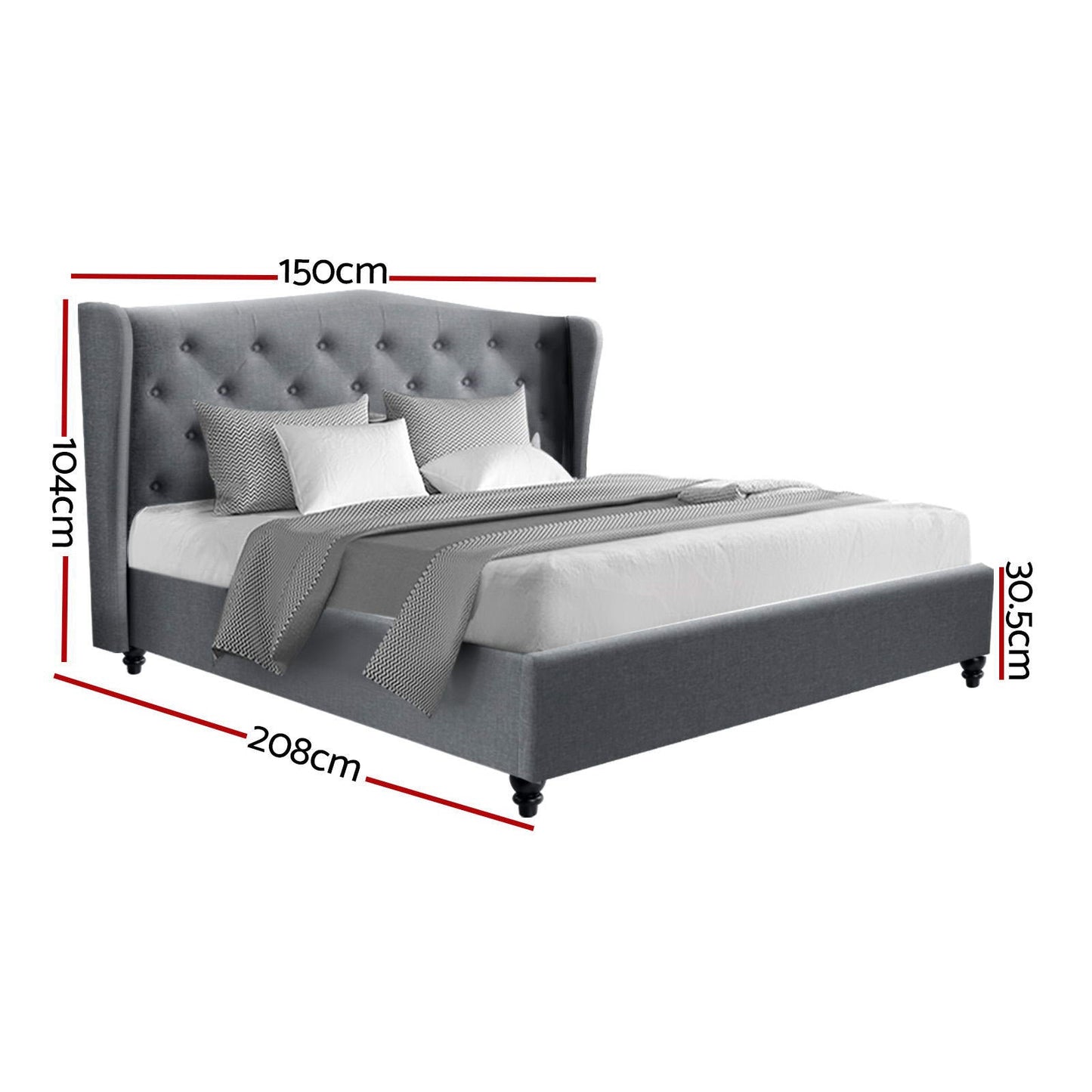 Artiss Double Size Wooden Upholstered Bed Frame Headboard - Grey