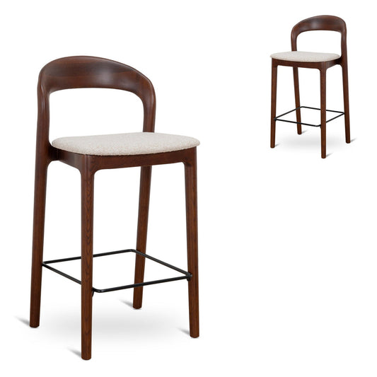65cm Dark Brown Bar Stool - Beige (Set of 2)