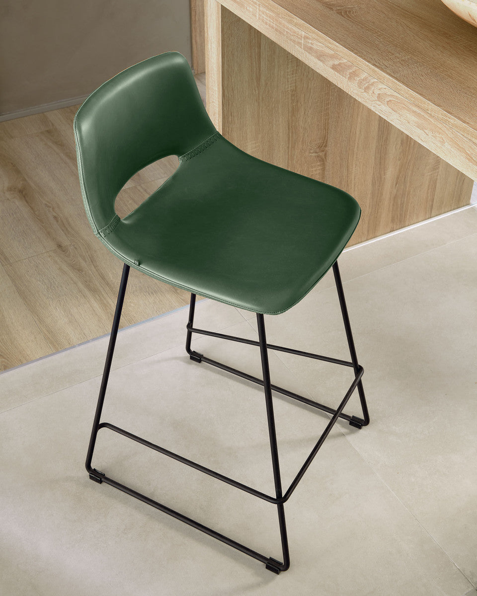 Set of 2 - Bernard Faux Leather Bar Stool - Dark Green