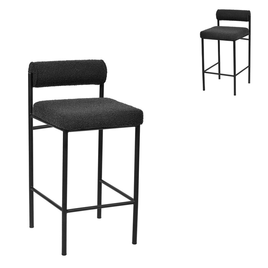 65cm Bar Stool - Black Boucle (Set of 2)