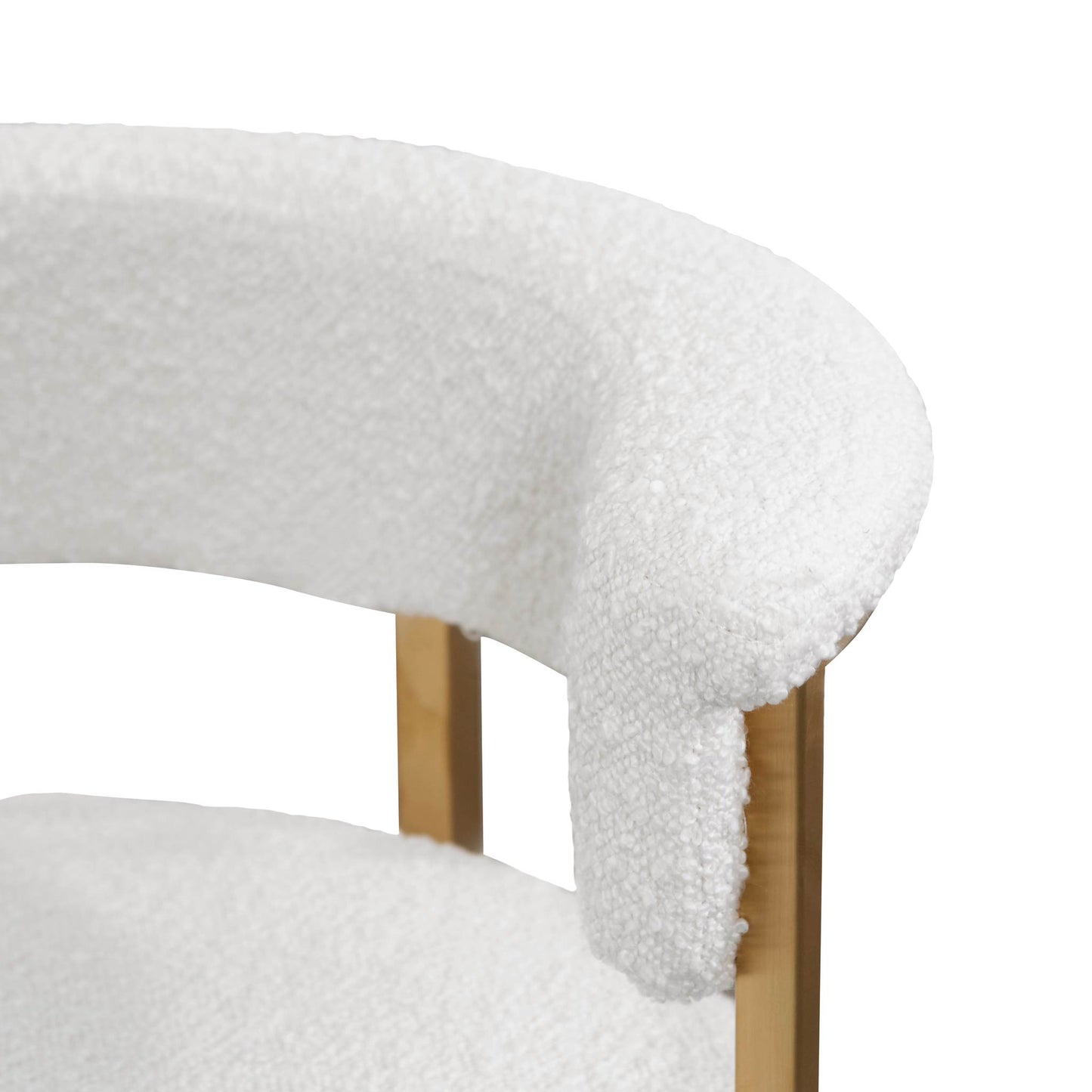 Adela Daisy White Boucle Bar Stool - Brushed Gold Base - Last One