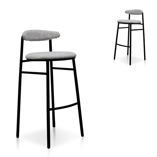 65cm Fabric Bar Stool - Silver Grey and Black Legs (Set of 2)