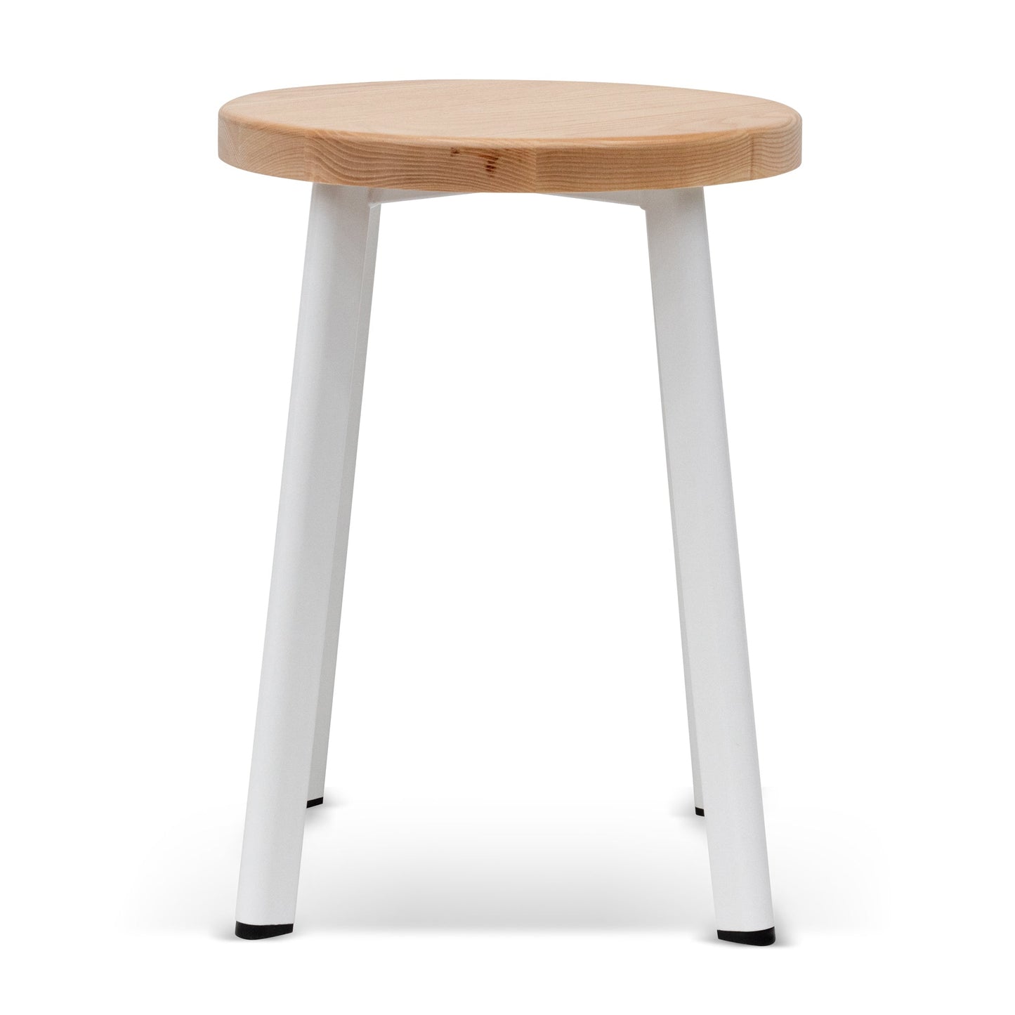 Set of 2 - James 46cm Natural Wooden Seat Low Stool - White Legs - Last Set
