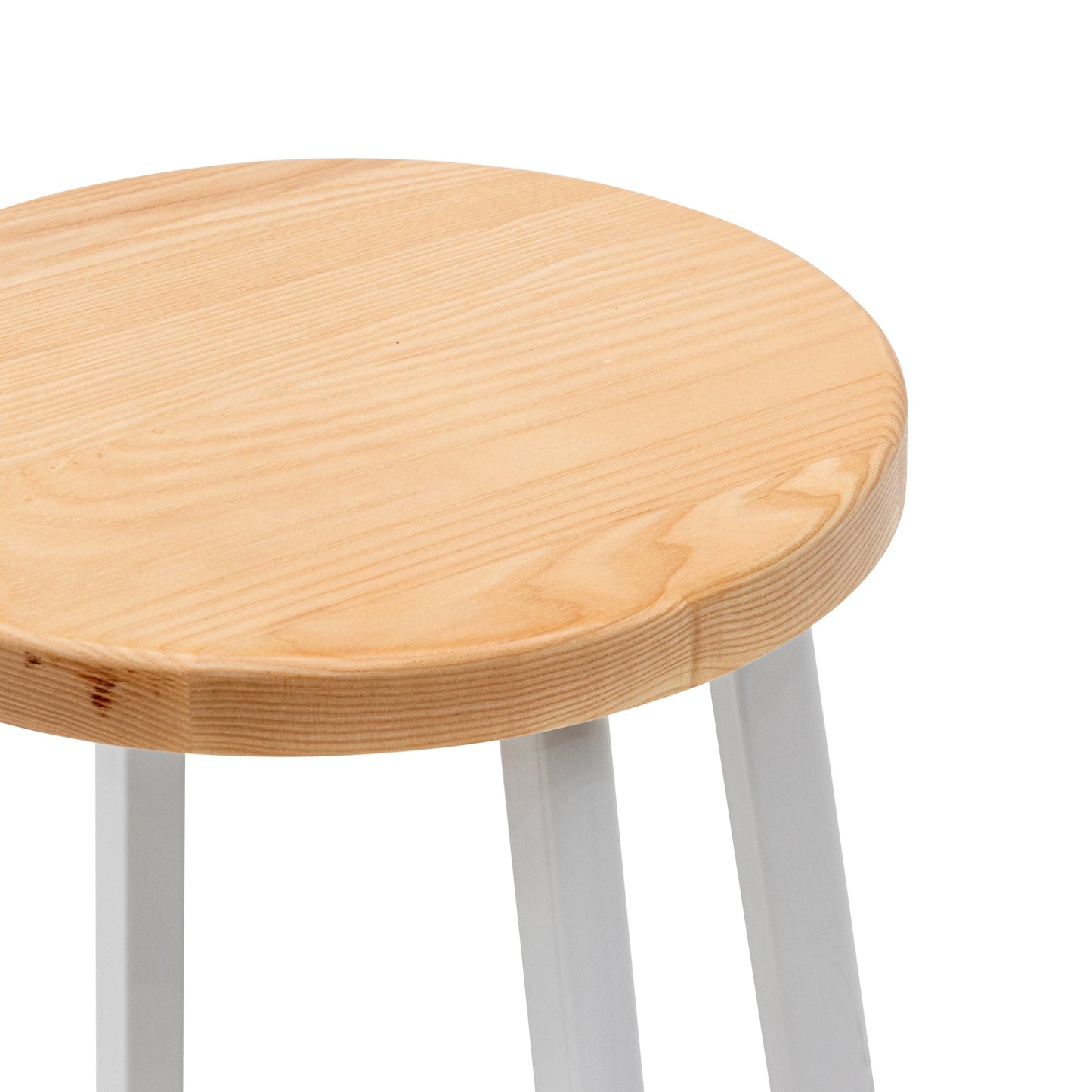 Set of 2 - James 46cm Natural Wooden Seat Low Stool - White Legs - Last Set