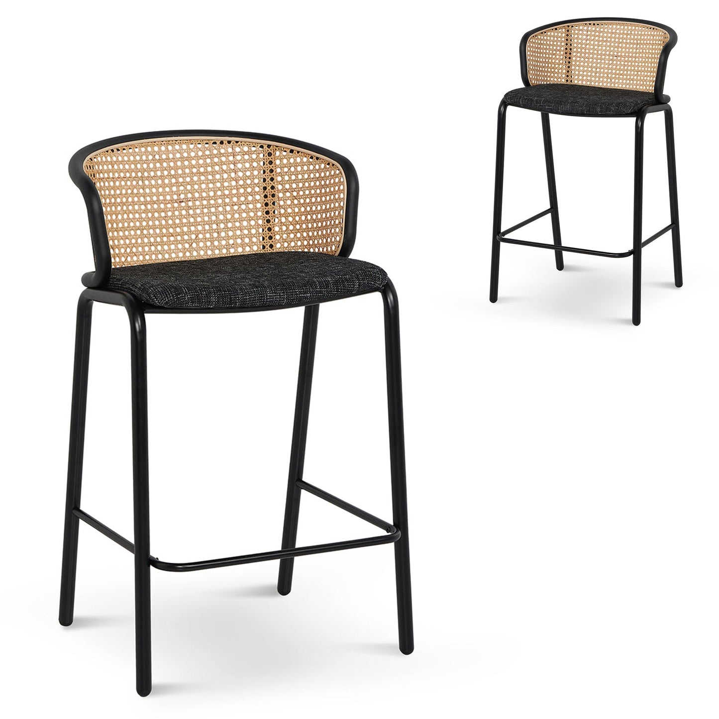Set of 2 - Florine 65cm Fabric Bar Stool - Black Legs