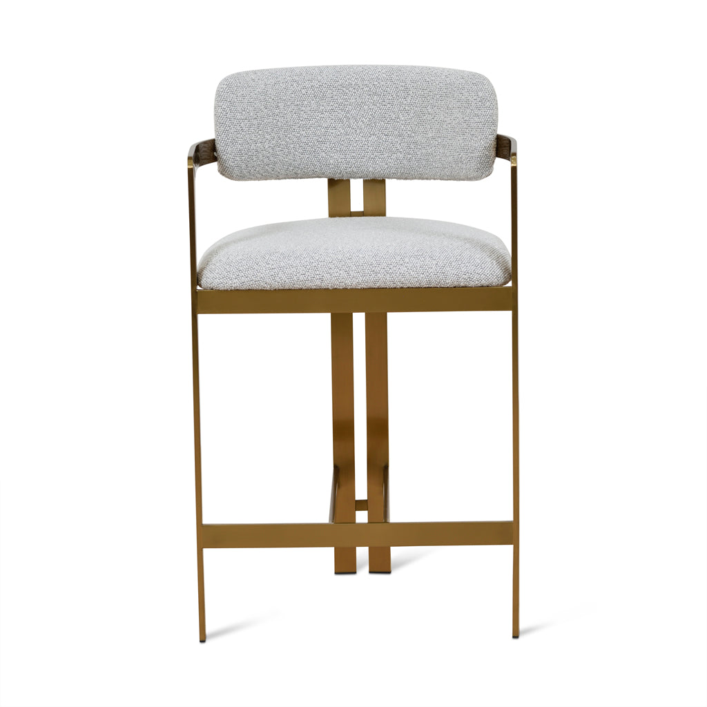 Tonu 65cm Brushed Gold Bar Stool - Light Grey Boucle