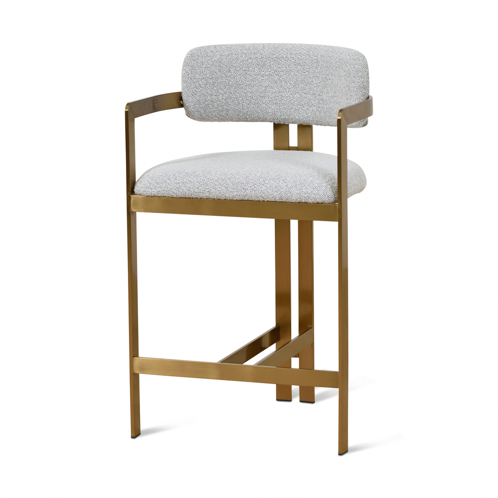 Tonu 65cm Brushed Gold Bar Stool - Light Grey Boucle