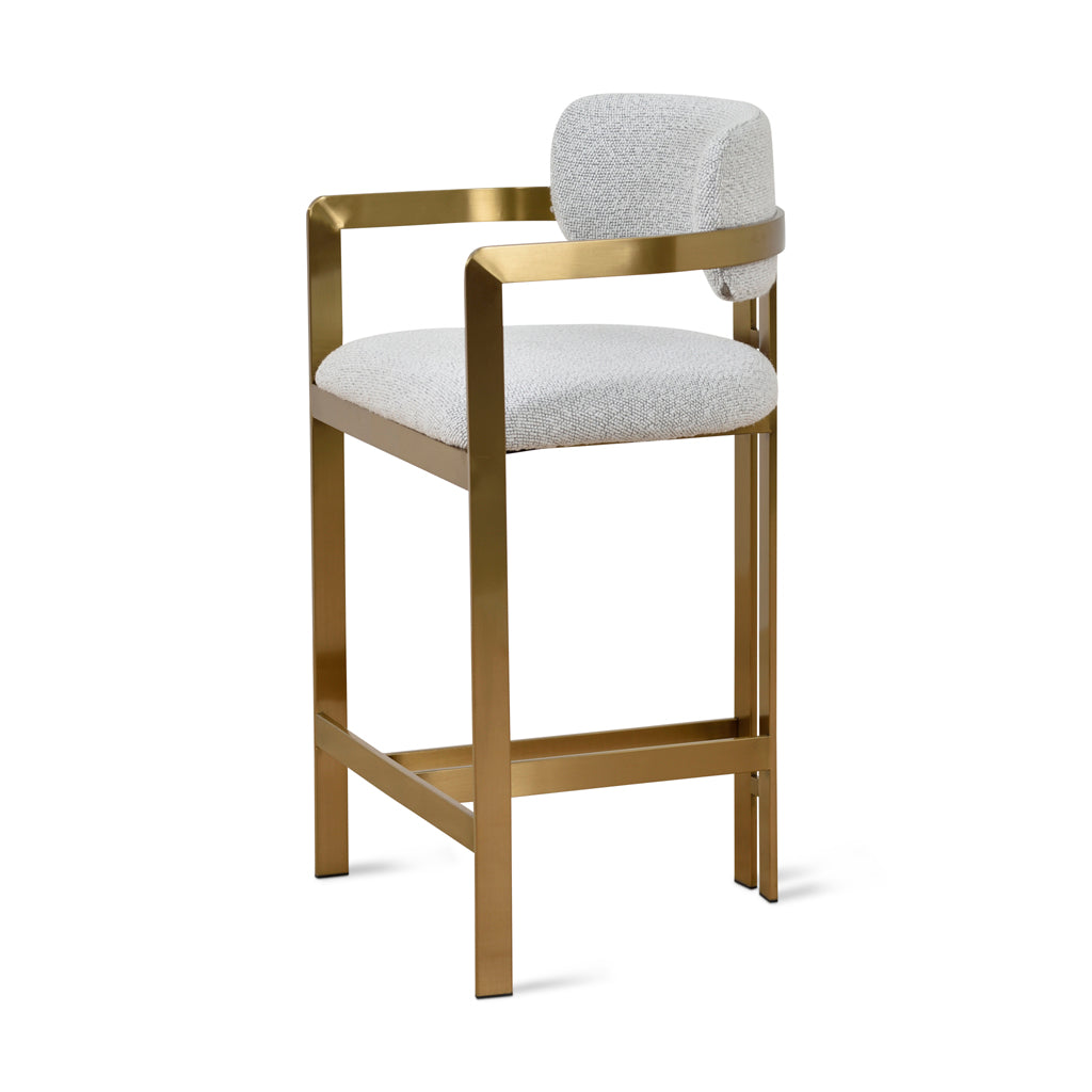 Tonu 65cm Brushed Gold Bar Stool - Light Grey Boucle