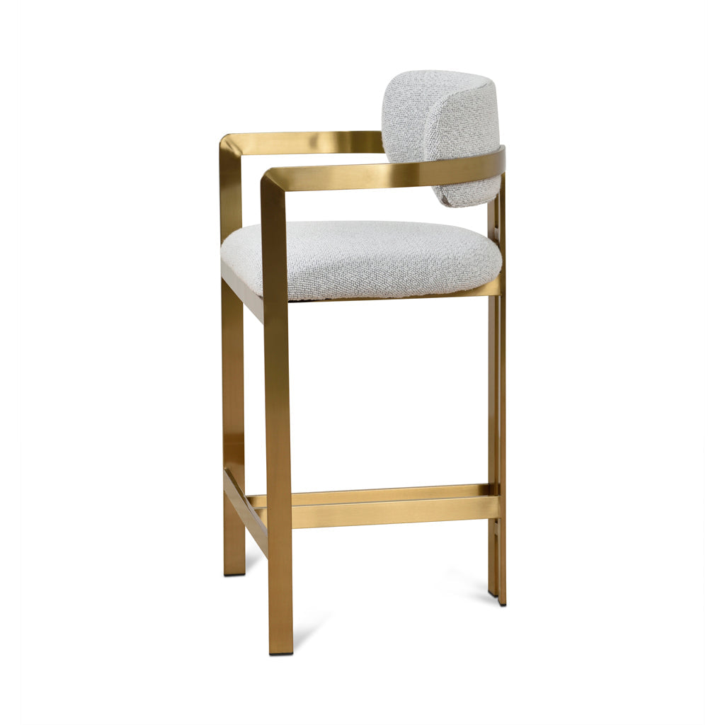 Tonu 65cm Brushed Gold Bar Stool - Light Grey Boucle
