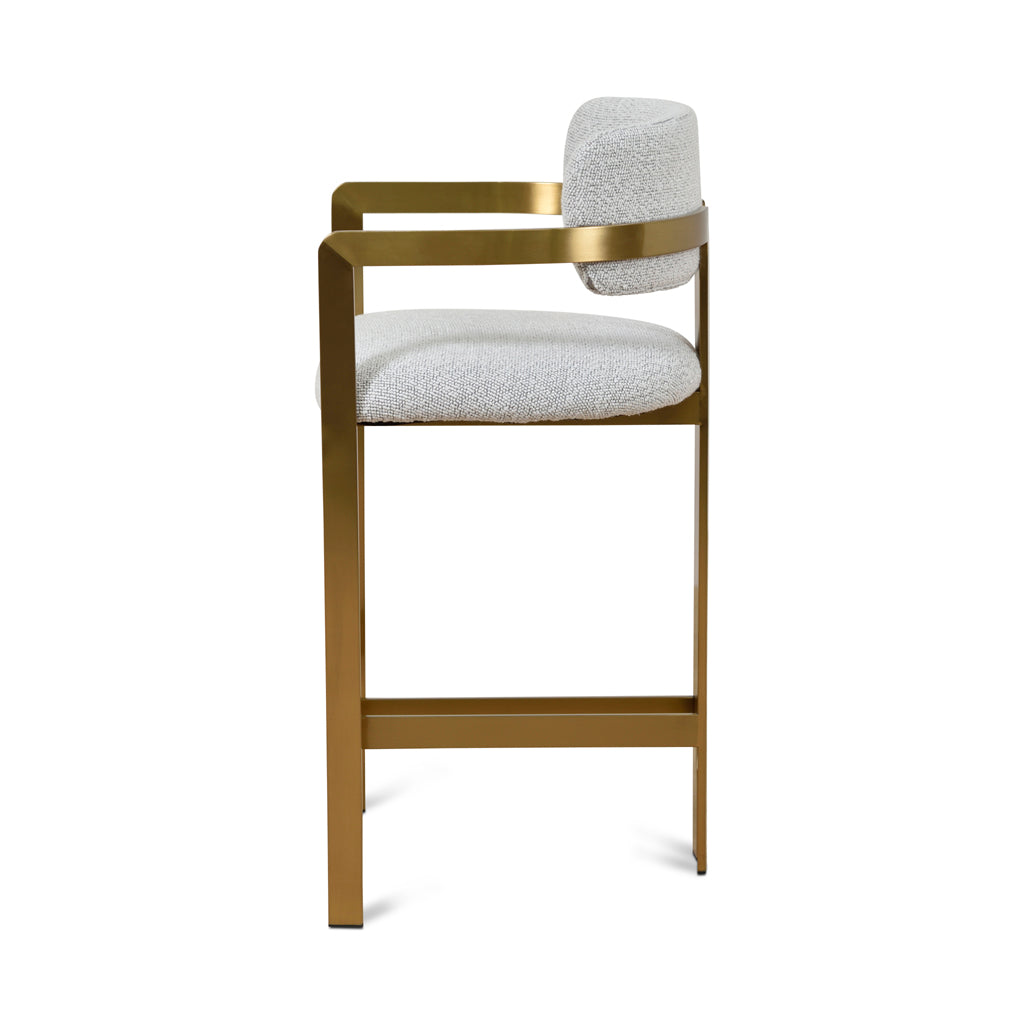 Tonu 65cm Brushed Gold Bar Stool - Light Grey Boucle