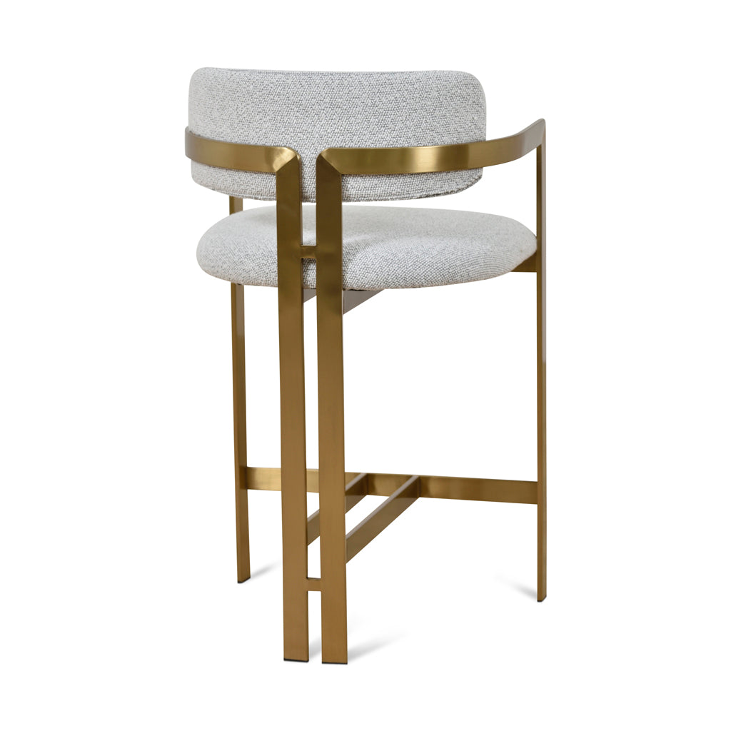Tonu 65cm Brushed Gold Bar Stool - Light Grey Boucle