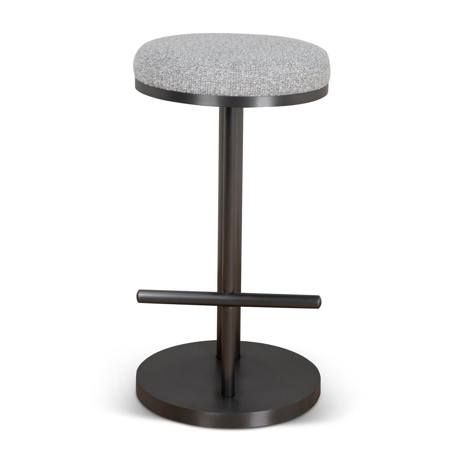 Jovan 68cm Brush Black Bar Stool - Silver Grey Boucle
