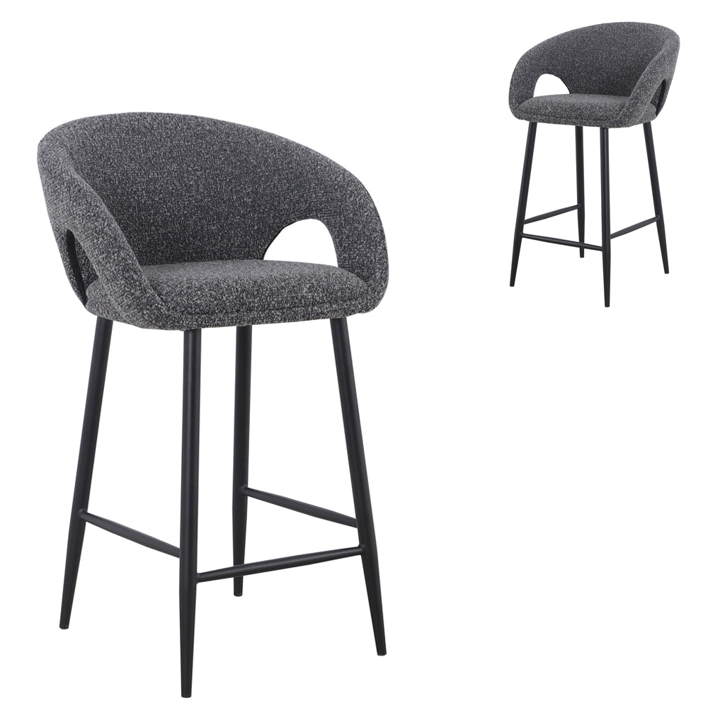 Set of 2 - Albinus 65cm Bar Stool - Anthracite Grey Boucle