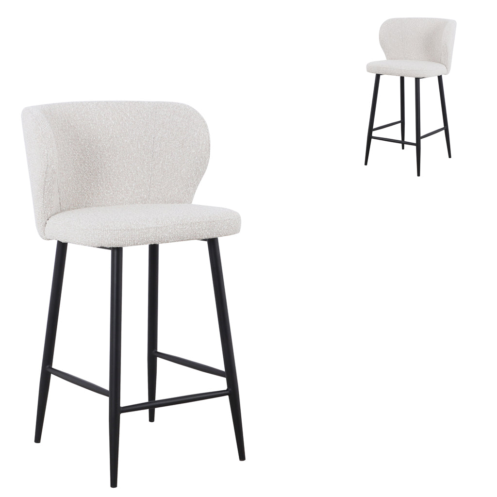 Set of 2 - Perkins 65cm Bar Stool - Pearl Grey Boucle