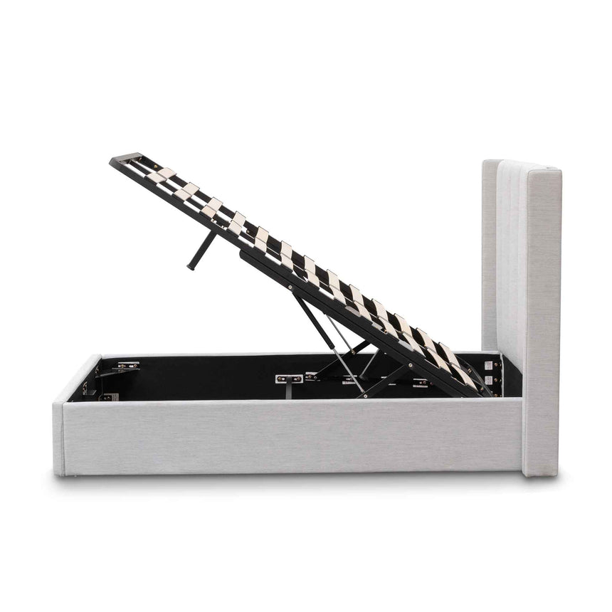 Fabric Single Bed Frame - Pearl Grey with Storage