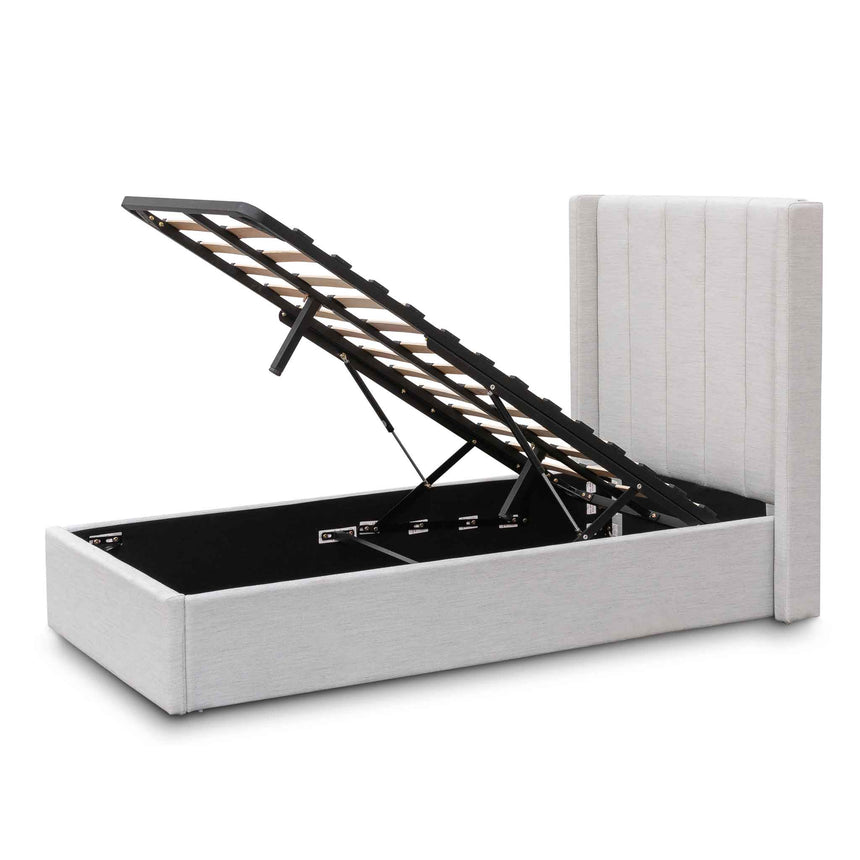 Fabric Single Bed Frame - Pearl Grey with Storage