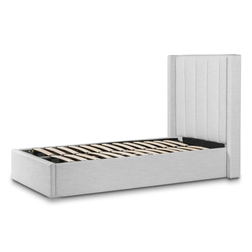 Fabric Single Bed Frame - Pearl Grey with Storage