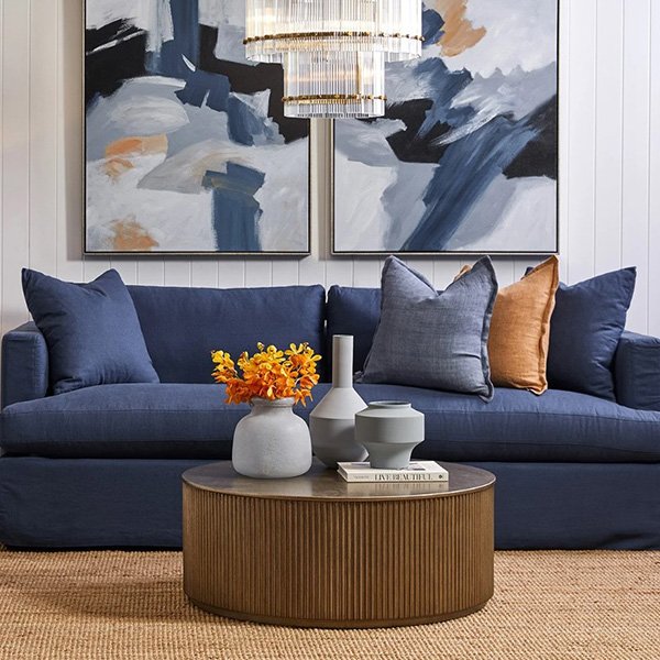 Birkshire 3 Seater Slip Cover Sofa - Navy Linen