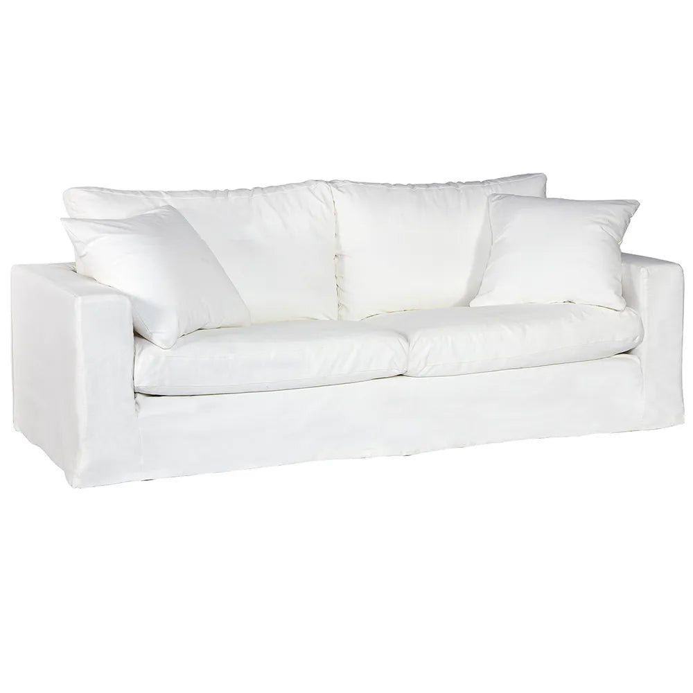 Bungalow 3 Seater Slip Cover Sofa - White Cotton
