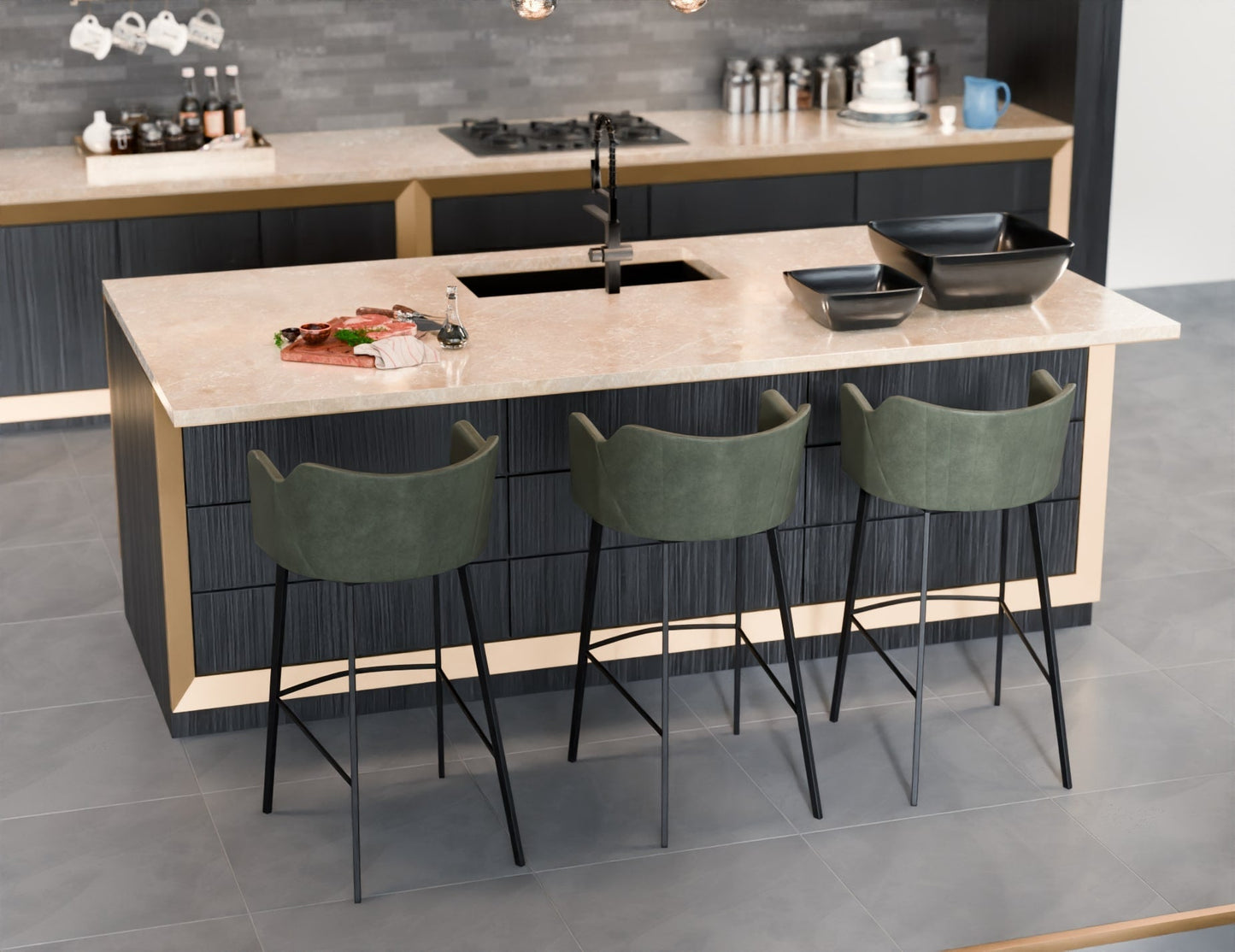 Andorra Bar Stool - Vintage Green Vegan Leather