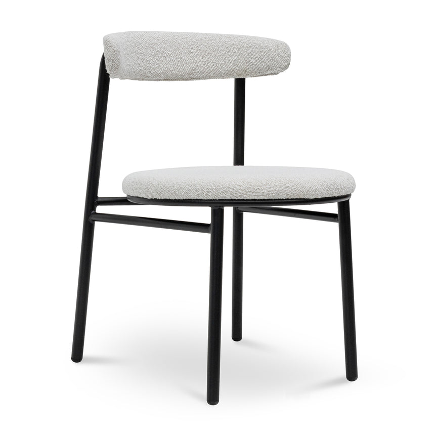 Fabric Dining Chair - Moon White Boucle and Black Legs(Set of 2)