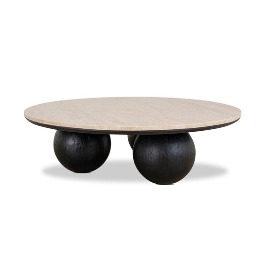 100cm Round Travertine Coffee Table - Black