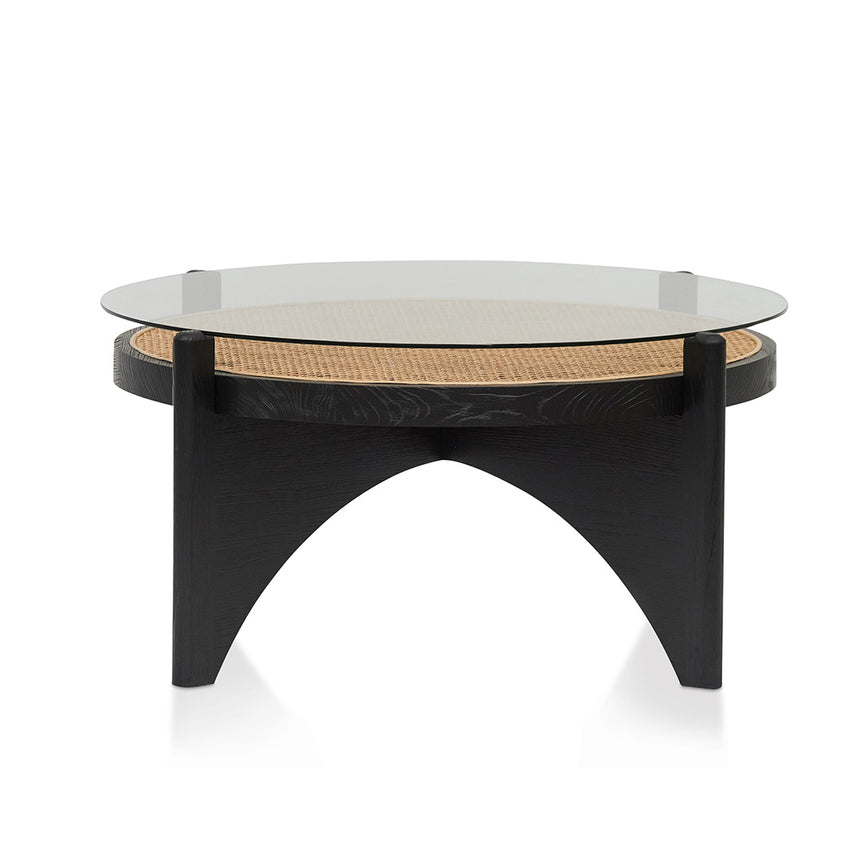 96cm Round Glass Coffee Table - Black