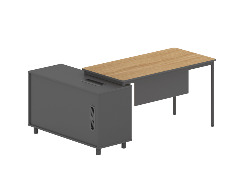 1.75m Right Return Natural Office Desk - Charcoal Base