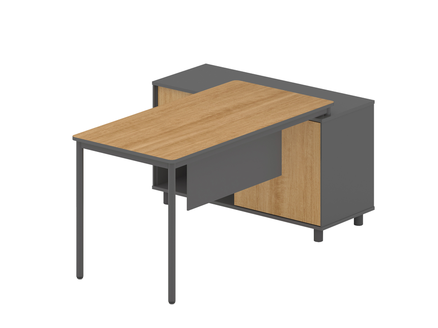 1.75m Left Return Natural Office Desk - Charcoal Base