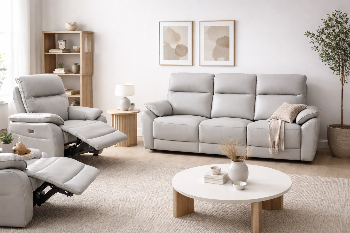 Aspect Silver Leather Recliner Suite,3+1+1