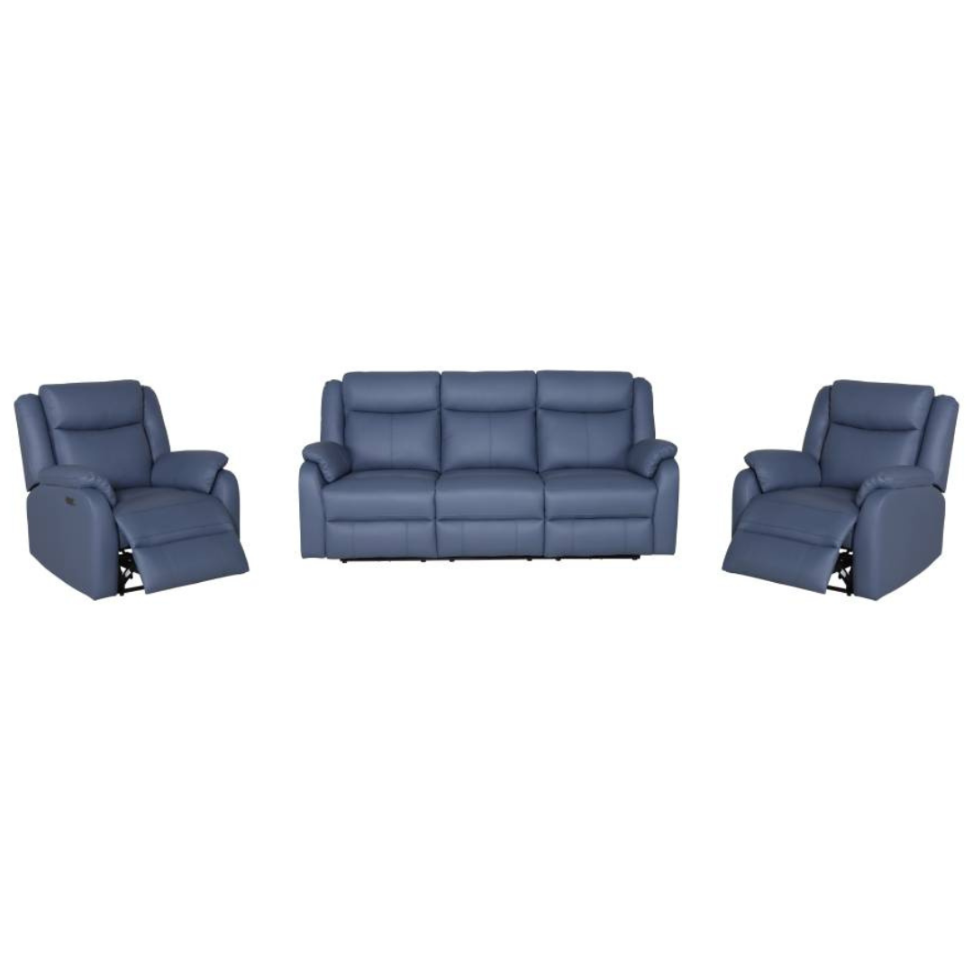 Pinnacle 3+1+1 Seater Leather Recliner Lounge Sofa Set - Blue