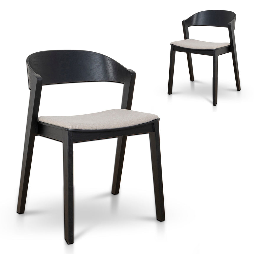 Set of 2 - Black Dining Chair - Grey Seat